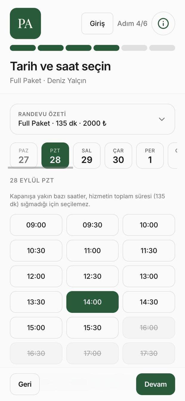 Adım 3: tarih ve saat seçimi