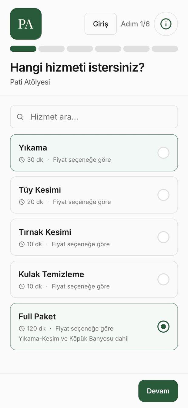 Habitfy online randevu: hizmet seçimi